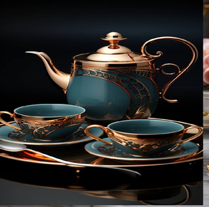 Service à thé scintillant or et rouge pour réceptions royales, disponible à prix de gros. - Product Image 2