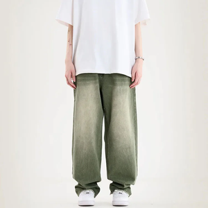 Baggy Mid Waist Lightweight Straight Denim <b>Jeans</b> for <b>Men</b> Relaxed Fit Casual Pants Plain Dyed OEM Service Designed Style Comfort - Product Image 1