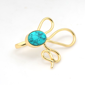 Bague ajustable en laiton plaqué or 18 carats avec turquoise sertie clos, motif floral bohème, pour femme, idéale pour les fêtes, avec coffret cadeau - Product Image 2