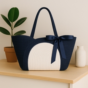 Sac fourre-tout en corde tressée fait main |   Fibre naturelle écologique |   Sac de shopping de luxe tendance, résistant à l'eau, grande capacité - Product Image 3