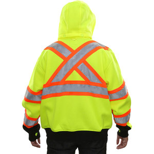 Sweat-shirts à capuche de travail réfléchissants à logo personnalisé, haute visibilité, hiver, manches longues, jaune et noir, avec fermeture éclair - Product Image 4