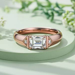 Anillo de Compromiso de Moissanita con Corte Esmeralda de 1 Quilate, Chapado en Oro de 18K, Plata de Ley 925 Sólida, Anillo de Piedras Preciosas de Lujo para Boda - Product Image 3