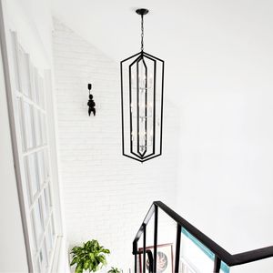 Lampadario da Cucina a 12 Luci Stile Rustico Vintage con Gabbia, Altezza Regolabile, Nero Opaco e Argento, Lampade a Sospensione - Product Image 3