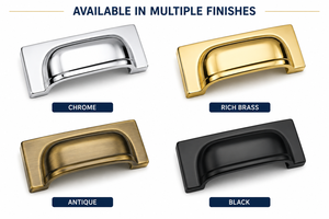 Premium Solid Brass Modern Finish Cabinet <b>Pulls</b> 105mm <b>Drawer</b> Cup Handle Omg Industries CH-047 1 Year Warranty Easy Installation - Product Image 6
