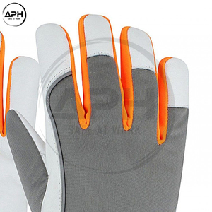 ถุงมือผ้าสองสีแบบสั่งทำพิเศษ ฝ่ามือหนัง ปลายนิ้วหนัง สายรัดสีส้มสะท้อนแสง สำหรับงานไฟฟ้า - Product Image 4
