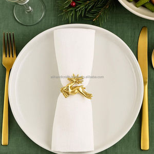 Anneaux de serviette en aluminium en forme de renne doré, design moderne, forme ronde durable, décoration de table de Noël - Product Image 1