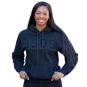 Sweat à capuche unisexe All Black 1908 avec broderie chenille lettres grecques, pull premium streetwear confortable - Product Image 4