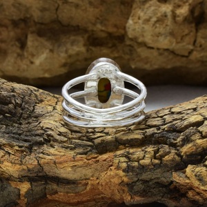 Bague en argent sterling 925 avec pierre précieuse en jaspe mosaïque, bague statement en pierre naturelle, bijoux vintage faits à la main pour hommes et femmes - Product Image 4