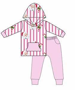 Baby Girls <b>Christmas</b> Hooded Sweatshirt And <b>Pants</b> Set Pink Striped Santa 2 Piece Tracksuit - Product Image 1