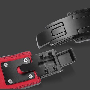 Leather <b>Weight</b> Lifting <b>Belt</b> Adjustable Waist Support Buckle Closure Unisex Strength <b>Training</b> Gray Red Black - Product Image 4