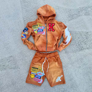 Conjunto Deportivo Vintage con Lavado Ácido y Pedrería, Sudadera con Capucha y Pantalones Acampanados, Ropa Urbana - Product Image 1