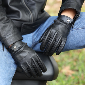 Yellow Leather Full Finger Riding <b>Gloves</b> With Touchscreen Thumb And Perforated Palm For Men - Product Image 2