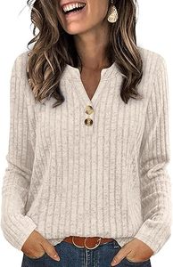 Pulls légers pour femmes, chemises à manches longues, hauts à col en V avec boutons, tenues d'automne 2026 - Product Image 2