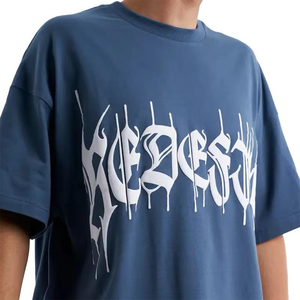 T-shirt personnalisé en gros de haute qualité avec impression en mousse, 100 % coton, unisexe, col rond, coupe oversize, pour homme, avec impression en relief - Product Image 4