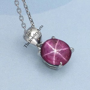 925 Sterling Silver <b>Ruby</b> Pendant Natural Star <b>Ruby</b> Pendant <b>Necklace</b> Handmade Round Star <b>Ruby</b> Gemstone <b>Necklace</b> for Women - Product Image 6