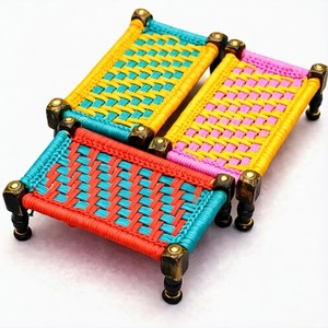 Handmade Modern <b>Stool</b> Colorful Woven Fabric Design Home Living Room Furniture Low Seat Ottoman Bone Inlay Console Ecowoodies - Product Image 1