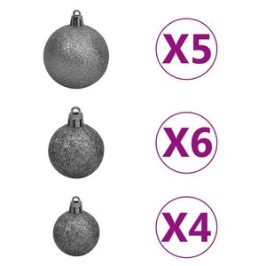Sapin de Noël artificiel pré-éclairé de 70,9 pouces avec un ensemble de boules et de cônes de pin, décorations de Noël festives - Product Image 6