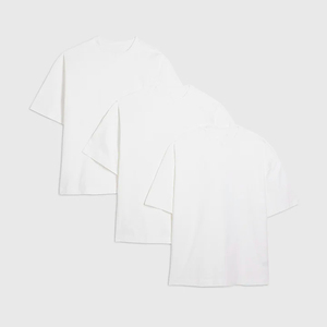 Camiseta Blanca de Manga Corta con Cuello Redondo para Hombre, Corte Holgado, Color Sólido, Tejido de Punto Jersey, Algodón Casual, Ecológica, 220g - Product Image 1