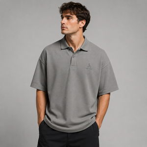 Polo Premium Oversize para Hombre, Color Gris Carbón, Algodón Piqué, Hombros Caídos, Ropa Urbana de Lujo, Fabricación OEM/ODM - Product Image 3