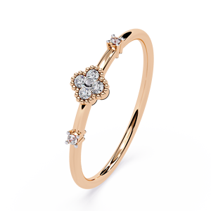 Bague de fiançailles minimaliste en or massif 18 carats avec diamant naturel véritable, motif floral, sertissage pavé, plaqué rhodium, certifiée IGI, vente en gros - Product Image 2