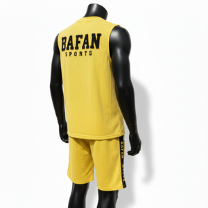 Ensemble de shorts sans manches 100% coton premium pour homme, mélange de coton doux, design jaune et noir, broderie, impression, logo personnalisé - Product Image 5