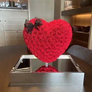 Decorazioni eleganti per la casa di lusso 3D rose a forma di cuore essiccate per la conservazione eterna rose fiori in scatola acrilica
