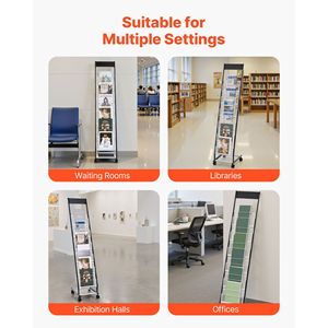 Espositore per Riviste in Metallo a 6 Ripiani con Ruote, Porta Brochure da Terra Mobile per Ufficio - Product Image 1