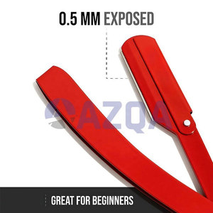 Navaja de Afeitar Recta de Acero Inoxidable Roja con Soporte de Cuchilla Reemplazable para Afeitado Facial y Cuidado Personal Profesional para Hombres - Product Image 3