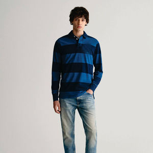 Vente flash : Maillot de rugby pour homme, couleur bleu uni, coupe classique, logo brodé personnalisé, vêtements d'hiver, t-shirts polo à manches longues pour homme - Product Image 3