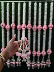 Artificial Jasmine Flower Hanging <b>Strings</b> with Pink Peony Tassels Indian Wedding Decor Garland Haldi Mehndi Backdrop Hanging - Product Image 5