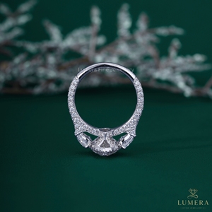 3.96CT Marquise Cut Lab Grown Diamond Halo Engagement Ring 14K 18K White Gold Heart Side Stone Multi <b>Row</b> Pave Band Bridal Ring - Product Image 6