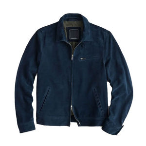 Chaqueta de Cuero Azul Marino para Hombre, Estilo Urbano, Cuello Alto, Logotipo Frontal, Abrigo de Invierno, Venta al Por Mayor, 100% Cuero, Color Personalizado - Product Image 1
