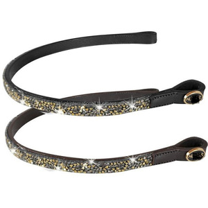 Banda para la frente de brida de caballo acolchada suave de cuero de alta calidad ecuestre con diamantes de imitación de cristales brillantes dorados y plateados personalizados - Product Image 1