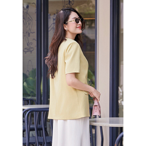 เสื้อเบลเซอร์สีเหลืองสำหรับผู้หญิง แขนสั้น กระดุมเม็ดเดียว สไตล์ลำลองสำหรับใส่ทำงาน คอวี ผ้ายืด/โพลีเอสเตอร์ ยี่ห้อ JAYCE - Product Image 5