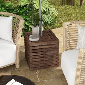 Tavolino da Caffè 2-in-1 in Legno per Esterni Marrone con Base Integrata per Ombrellone e Vano Portaoggetti - Product Image 2
