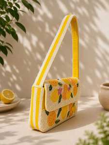 Sac à bandoulière bohème fait main en perles de citron, sac à main léger et écologique en perles de rocaille blanches, idéal pour les vacances d'été - Product Image 2