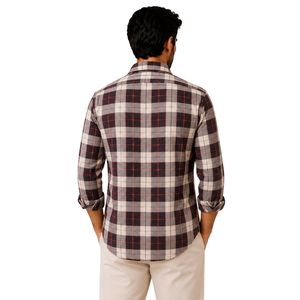 Chemise à manches longues pour homme en coton à carreaux gris beige bordeaux, décontractée, boutonnée, personnalisable, vente en gros, vêtements de mode - Product Image 2