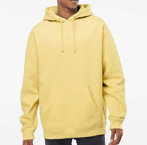 Sweat à capuche jaune premium pour homme, en molleton de coton épais, coupe oversize, style streetwear décontracté, personnalisable avec logo - Product Image 1