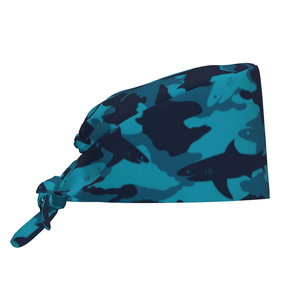 Custom Shark Camouflage Print <b>Scrub</b> Cap - Adjustable Cotton Surgical Hat with Tie Back - Wholesale Breathable Medical Headwear - Product Image 1