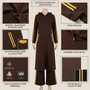 REDDITO Chaqueta de Forro Polar con Capucha para Mujer, Manga Larga, Largo hasta la Rodilla, con Franja Lateral, Corte Regular, Conjunto Modesto Islámico de Punto para Otoño - Product Image 5