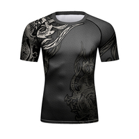 Ensemble Rash Guard 4 Pièces Personnalisé pour Homme : Maillot de Compression, Leggings et Short MMA BJJ avec Motif Dragon – Tenue d'Entraînement
