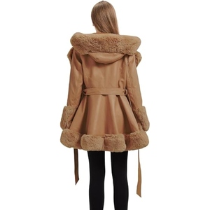 Abrigo Largo de Cuero Genuino con Forro de Piel para Mujer, Elegante, de Lujo, para Invierno, con Cinturón, Proveedor de Ropa al por Mayor Personalizada - Product Image 3