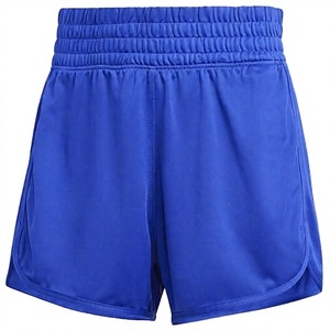 Shorts de sport bleus taille haute pour femme, en polyester tricoté, séchage rapide, taille élastique, coupe classique, couleur unie, vêtements de sport - Product Image 3