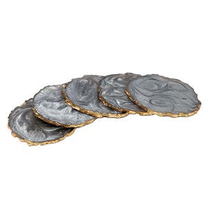 High Quality Eco-Friendly Modern Resin Oval <b>Coaster</b> Mats Pads <b>Green</b> Gold Leaf Design 400mm Diameter 5mm Thick Home Wedding Cafe - Product Image 2