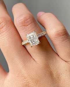 <b>Vintage</b> Radiant Cut Diamond Engagement <b>Ring</b> IGI Certified 14K Yellow <b>Gold</b> Anniversary <b>Ring</b> Hidden Halo Wedding <b>Ring</b> - Product Image 2