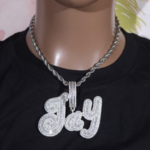 Collier chaîne Hip Hop unisexe en argent 925 plaqué rhodium avec pendentif lettre personnalisé Jay, breloque à thème en cristal taille brillant pour usage quotidien - Product Image 6