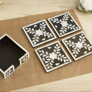 Authentic Handmade Eco-Friendly Modern Bone Inlay Wooden Coasters High Quality Classic Style Kitchenware Gift for Tea Coffee - Product Image 4