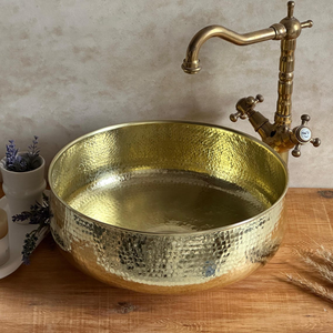 Luxury Handmade Aged Brass <b>Round</b> Bathroom <b>Basin</b> Hammered Vessel Sink for Hotels Spas Villas and Designer Bathroom Interiors - Product Image 5