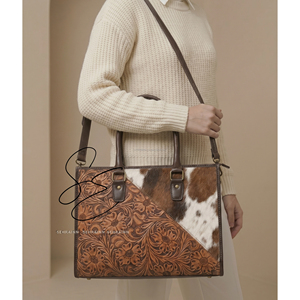 Sac à main en cuir véritable fait main, sac fourre-tout en cuir de vachette à poils, sac à bandoulière pour femme, sac à main en cuir véritable pour le bureau - Product Image 2