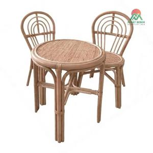 Rattan Children's <b>Table</b> Chair Set Round Spindle Back Rustic Eco-Friendly Indoor Dining Furniture - Product Image 1